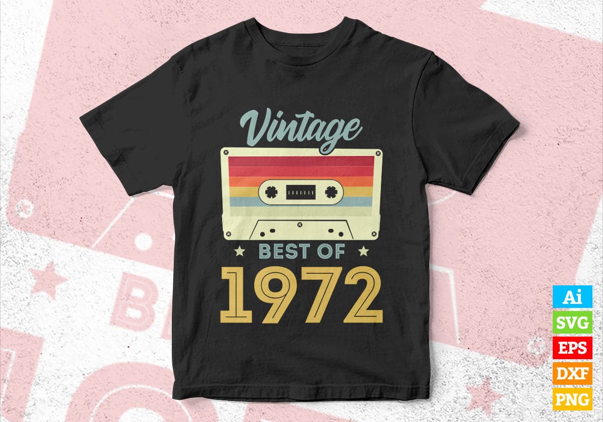 50th Birthday Best of 1972 Vintage Editable Vector T-shirt design in Ai Svg Printable Files