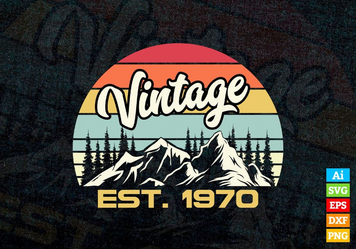 52nd Birthday of Mountain Hiking Lovers Outdoor Vintage Editable Vector T-shirt Design in Ai Svg Png Files