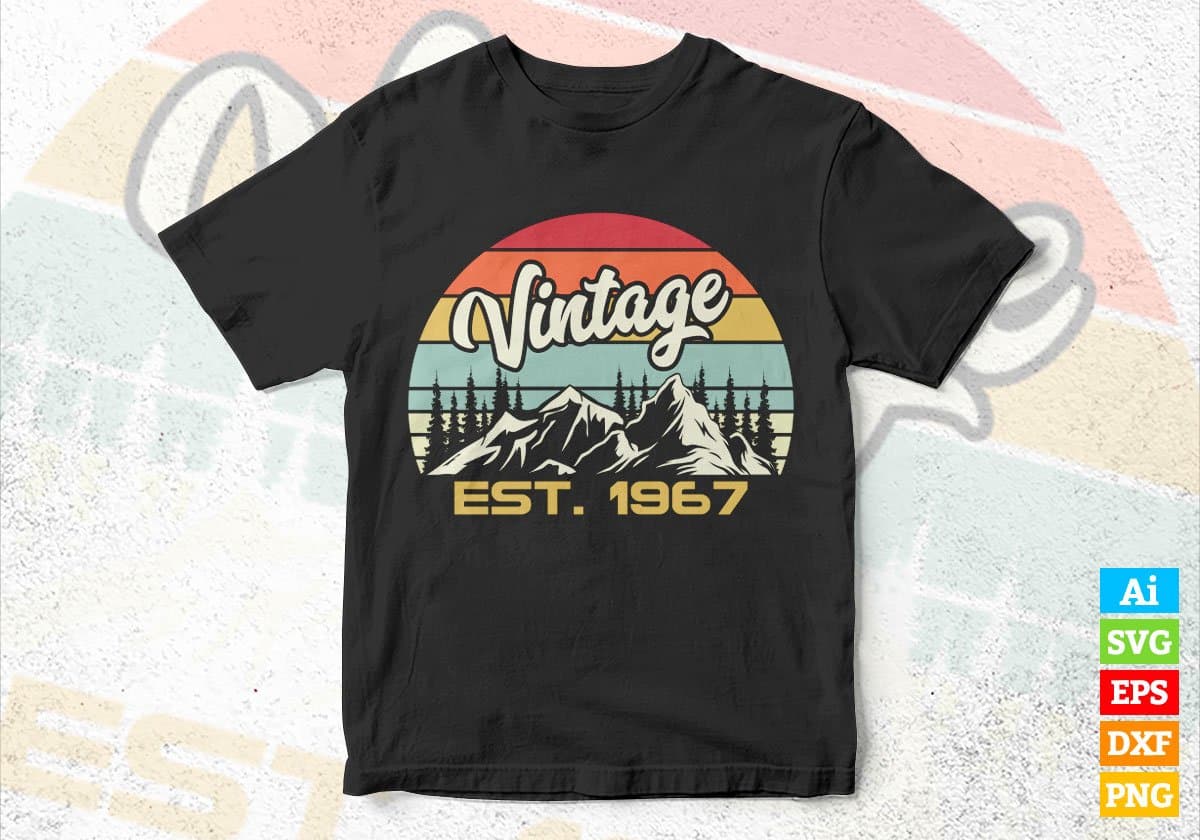 55th Birthday of Mountain Hiking Lovers Outdoor Vintage Editable Vector T-shirt Design in Ai Svg Png Files