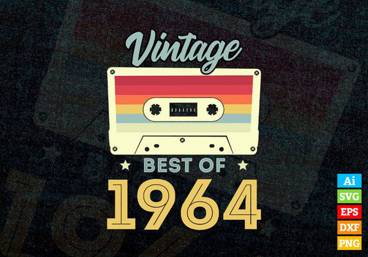 58th Birthday Best of 1964 Vintage Editable Vector T-shirt design in Ai Svg Printable Files