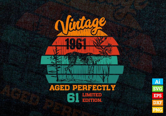 61st Birthday for Deer Hunter Vintage Hunting Editable Vector T-shirt Design in Ai Svg Png Files