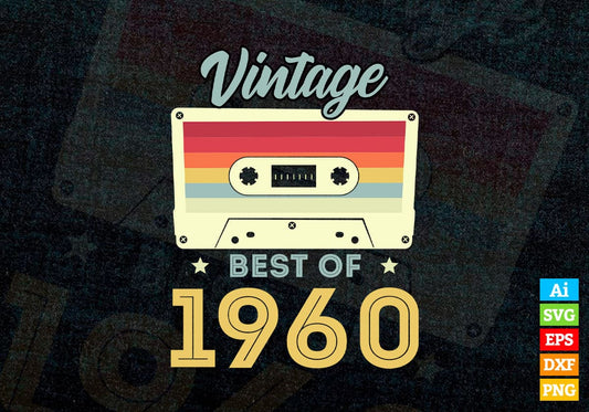 62nd Birthday Best of 1960 Vintage Editable Vector T-shirt design in Ai Svg Printable Files