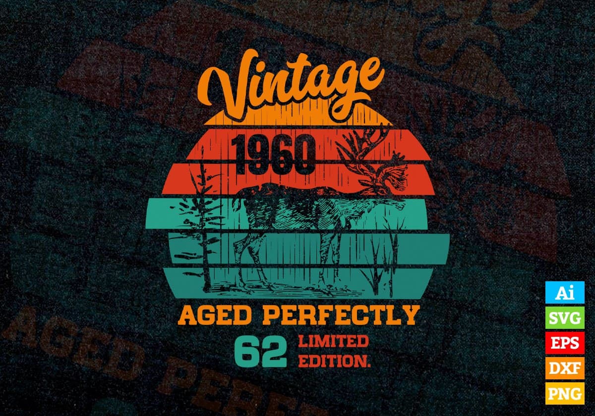 62nd Birthday for Deer Hunter Vintage Hunting Editable Vector T-shirt Design in Ai Svg Png Files