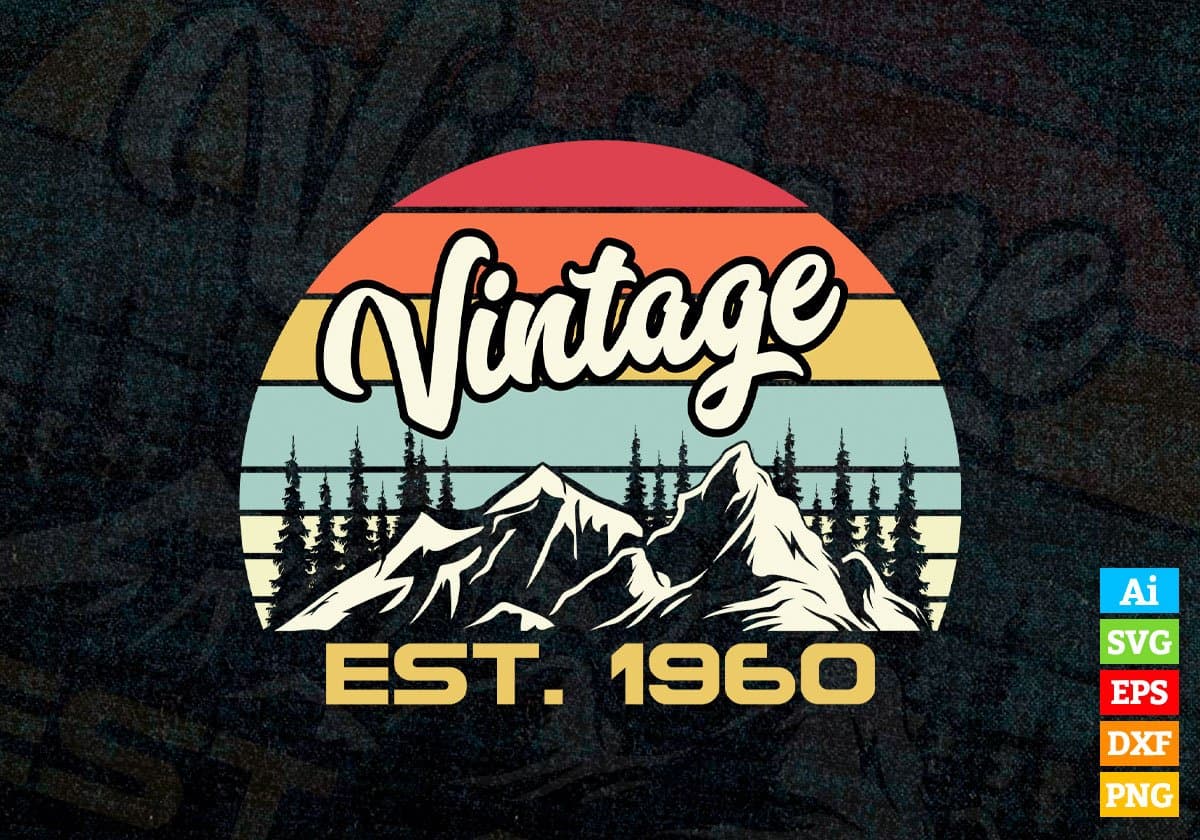 62nd Birthday of Mountain Hiking Lovers Outdoor Vintage Editable Vector T-shirt Design in Ai Svg Png Files