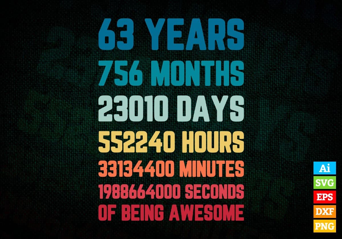 63 Years 756 Months Old Men Vintage Birthday Editable Vector T-shirt Design Svg Files