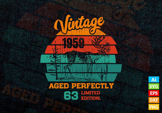 63rd Birthday for Deer Hunter Vintage Hunting Editable Vector T-shirt Design in Ai Svg Png Files.