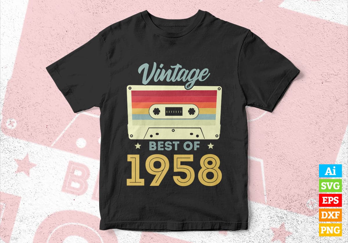 64th Birthday Best of 1958 Vintage Editable Vector T-shirt design in Ai Svg Printable Files