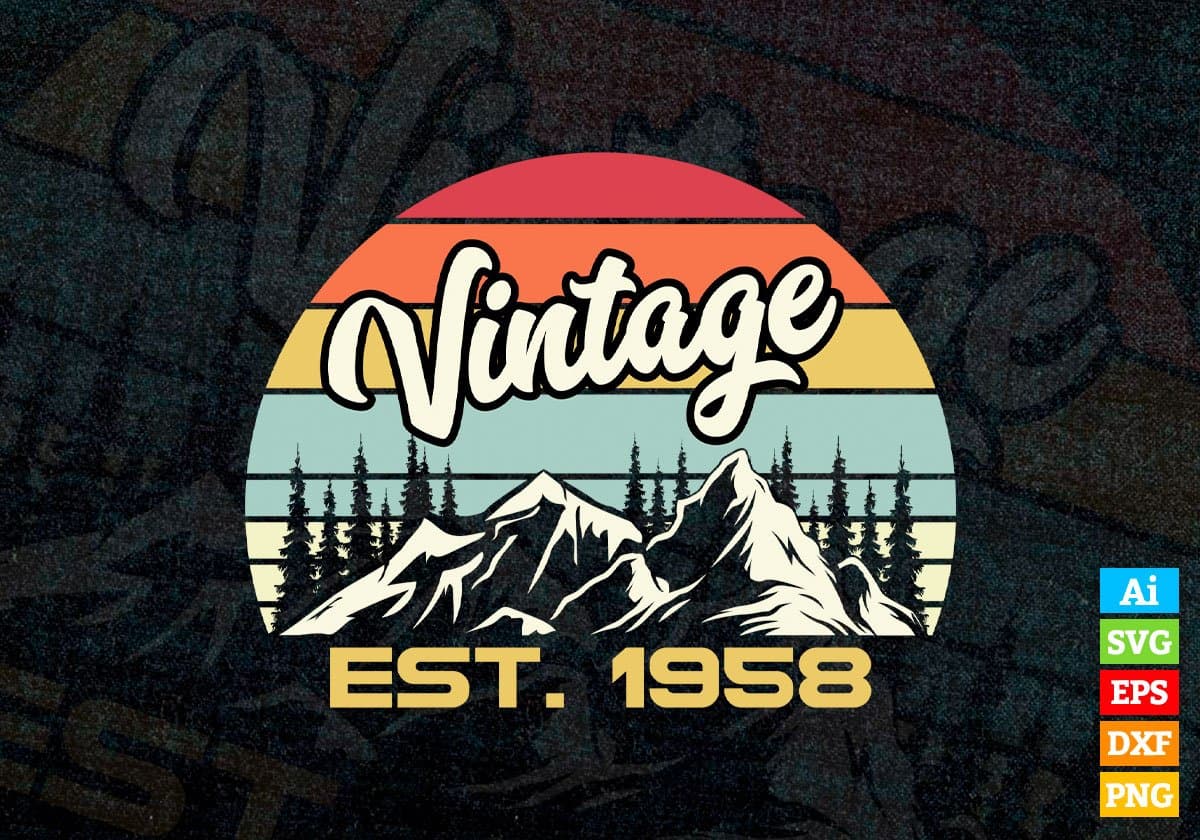 64th Birthday of Mountain Hiking Lovers Outdoor Vintage Editable Vector T-shirt Design in Ai Svg Png Files