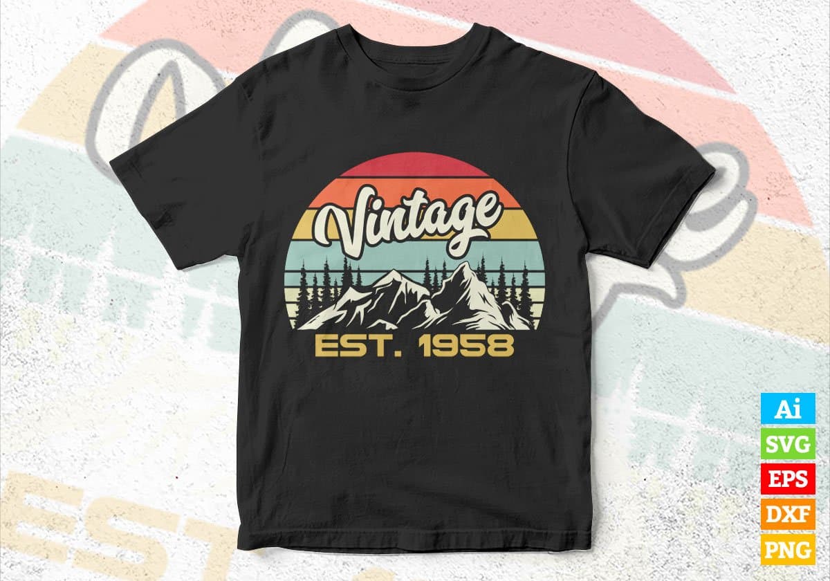 64th Birthday of Mountain Hiking Lovers Outdoor Vintage Editable Vector T-shirt Design in Ai Svg Png Files