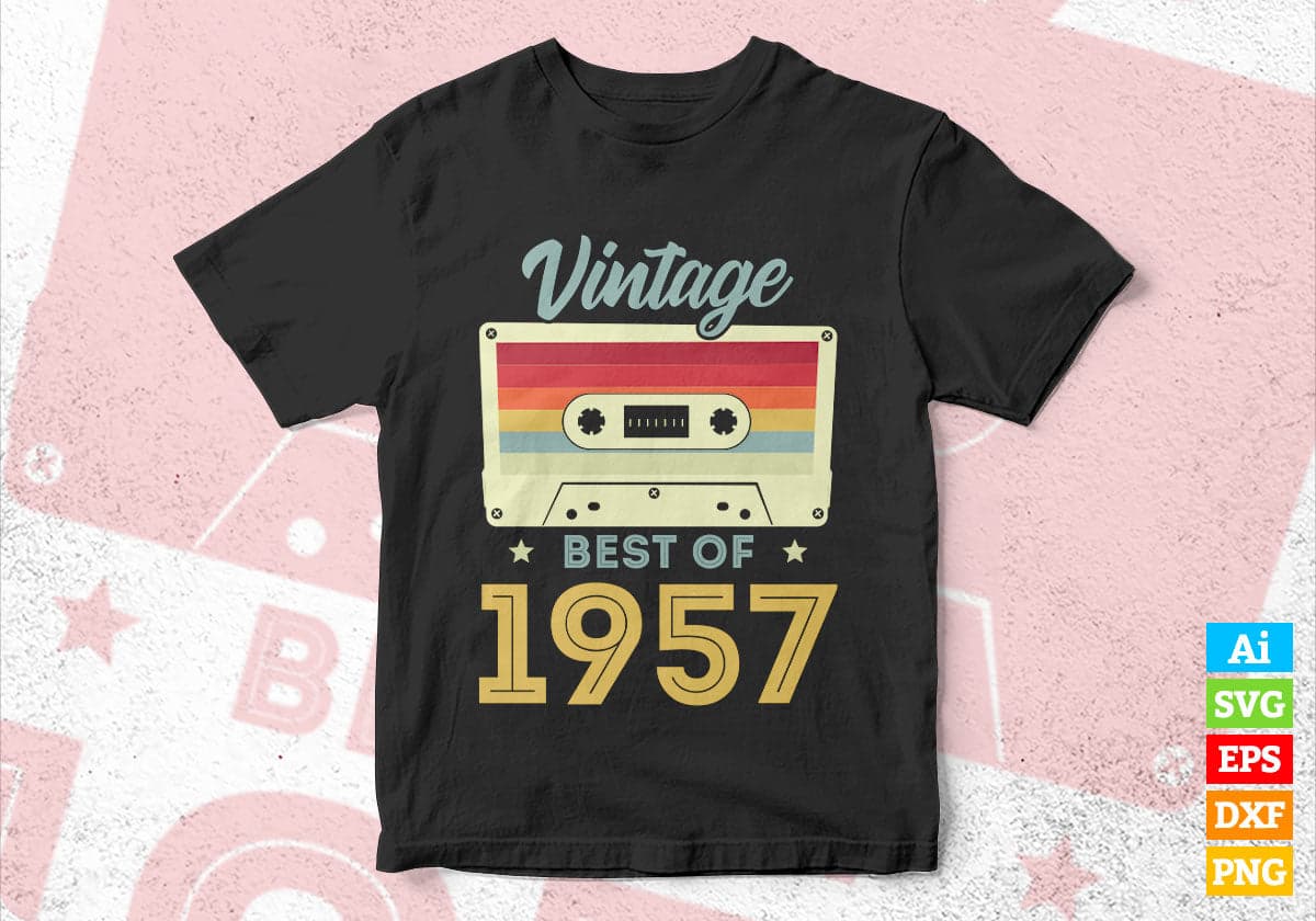 65th Birthday Best of 1957 Vintage Editable Vector T-shirt design in Ai Svg Printable Files