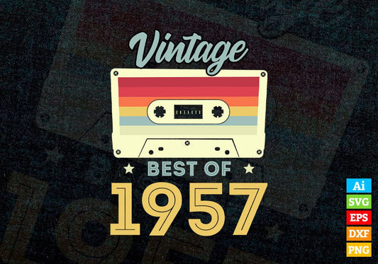 65th Birthday Best of 1957 Vintage Editable Vector T-shirt design in Ai Svg Printable Files