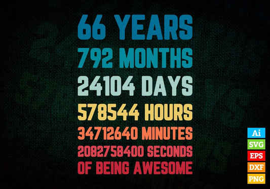 66 Years 792 Months Old Men Vintage Birthday Editable Vector T-shirt Design Svg Files