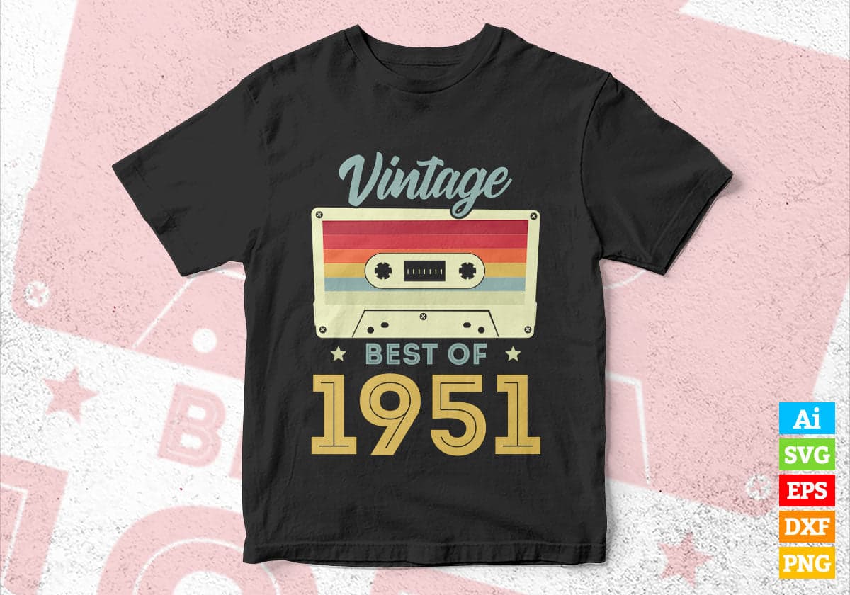 71st Birthday Best of 1951 Vintage Editable Vector T-shirt design in Ai Svg Printable Files