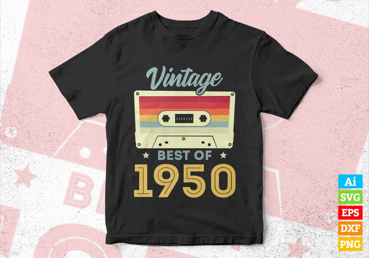 72nd Birthday Best of 1950 Vintage Editable Vector T-shirt design in Ai svg Printable Files