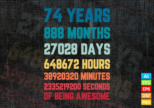 74 Years 888 Months Old Men Vintage Birthday Editable Vector T-shirt Design Svg Files