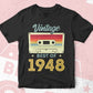 74th Birthday Best of 1948 Vintage Editable Vector T-shirt design in Ai Svg Printable Files