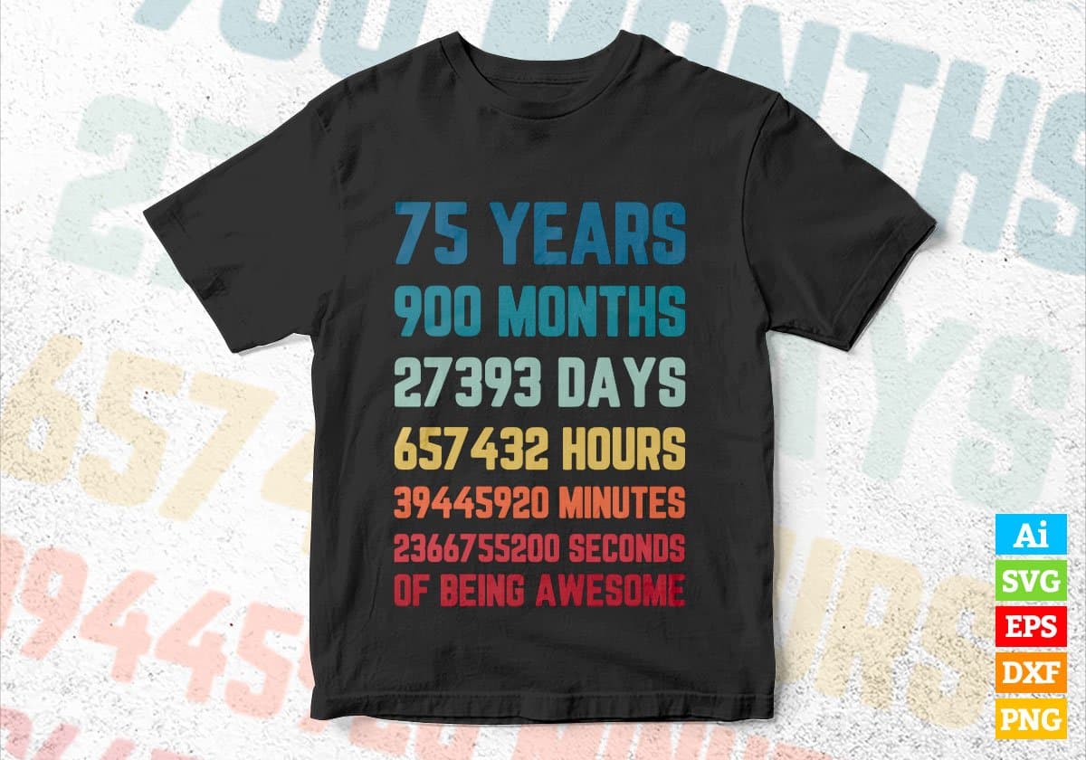 75 Years 900 Months Old Men Vintage Birthday Editable Vector T-shirt Design Svg Files