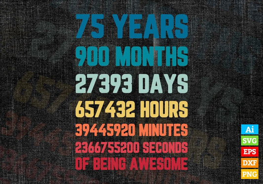 75 Years 900 Months Old Men Vintage Birthday Editable Vector T-shirt Design Svg Files