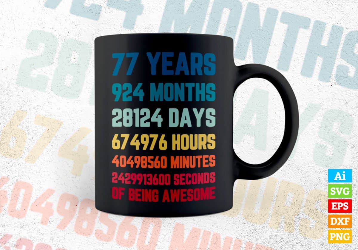 77 Years 924 Months Old Men Vintage Birthday Editable Vector T-shirt Design Svg Files