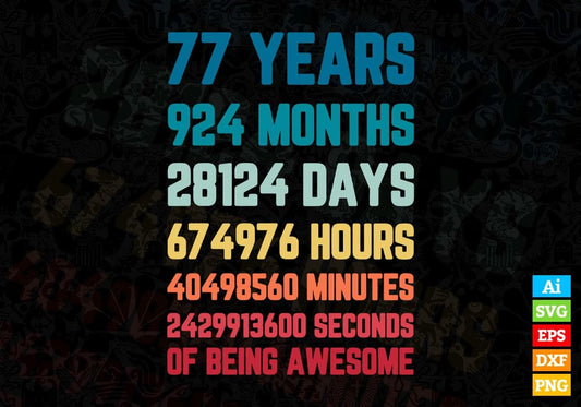 77 Years 924 Months Old Men Vintage Birthday Editable Vector T-shirt Design Svg Files