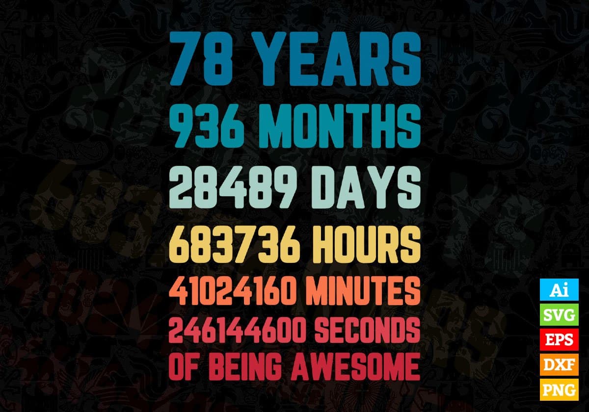 78 Years 936 Months Old Men Vintage Birthday Editable Vector T-shirt Design Svg Files