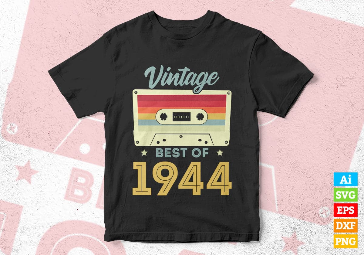 78th Birthday Best of 1944 Vintage Editable Vector T-shirt design in Ai Svg Printable Files