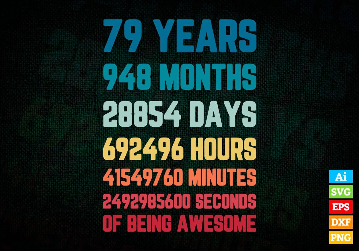 79 Years 948 Months Old Men Vintage Birthday Editable Vector T-shirt Design Svg Files