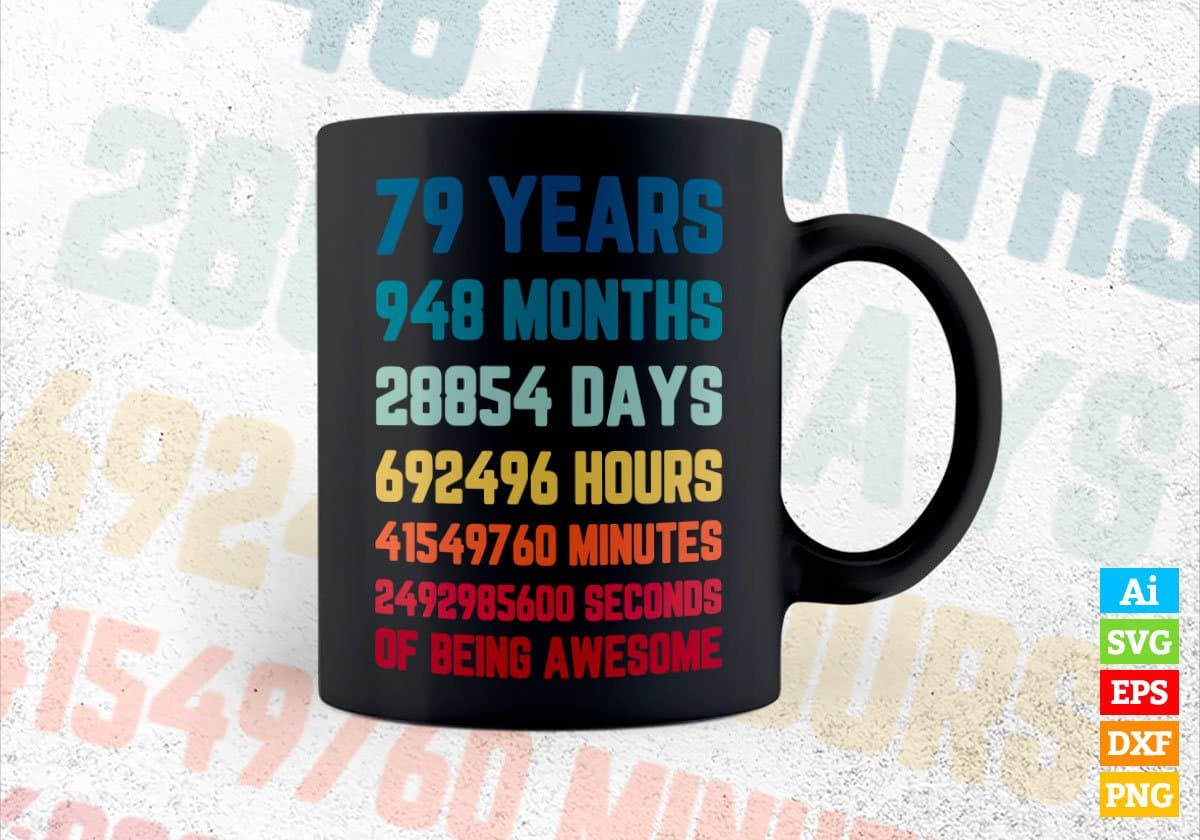 79 Years 948 Months Old Men Vintage Birthday Editable Vector T-shirt Design Svg Files