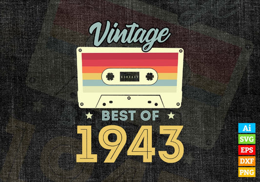 79th Birthday Best of 1943 Vintage Editable Vector T-shirt design in Ai Svg Printable Files
