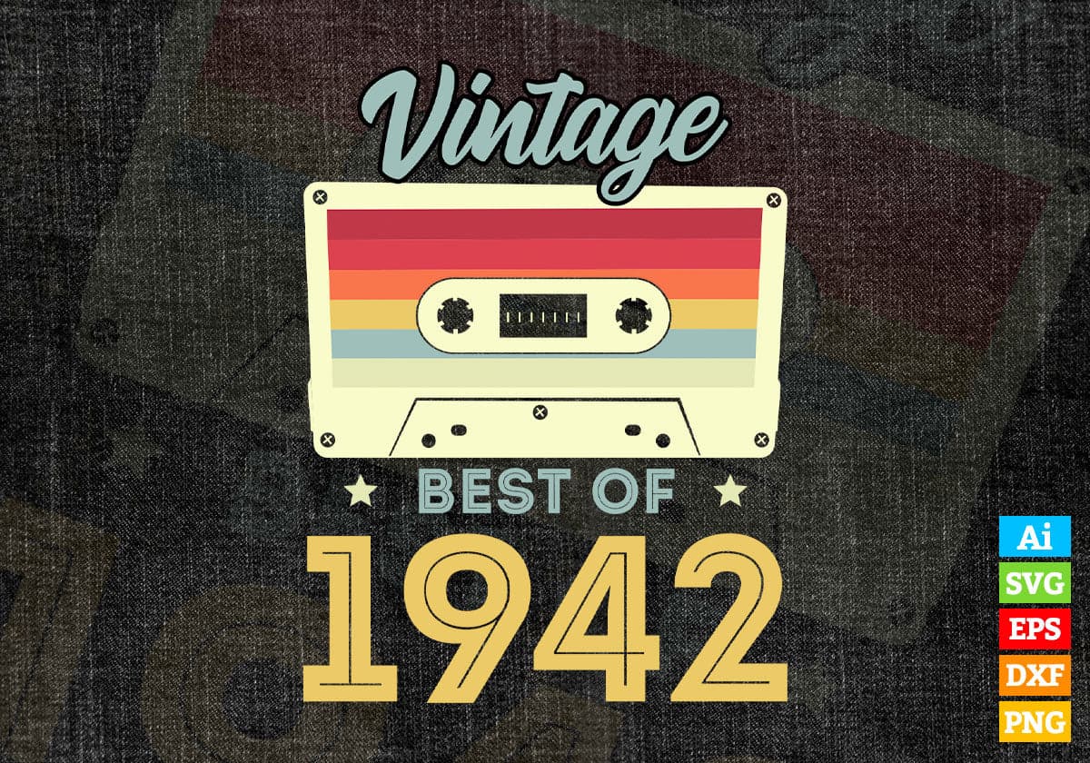 80th Birthday Best of 1942 Vintage Vector T-shirt design in Ai svg Printable Files