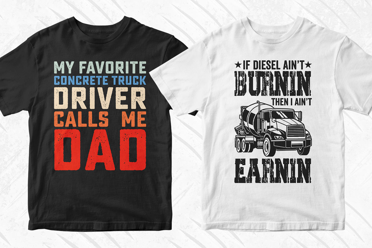 Concrete Truck Driver 50 Editable T-shirt Designs Bundle Part 1