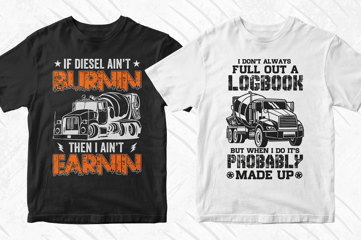 Concrete Truck Driver 50 Editable T-shirt Designs Bundle Part 1