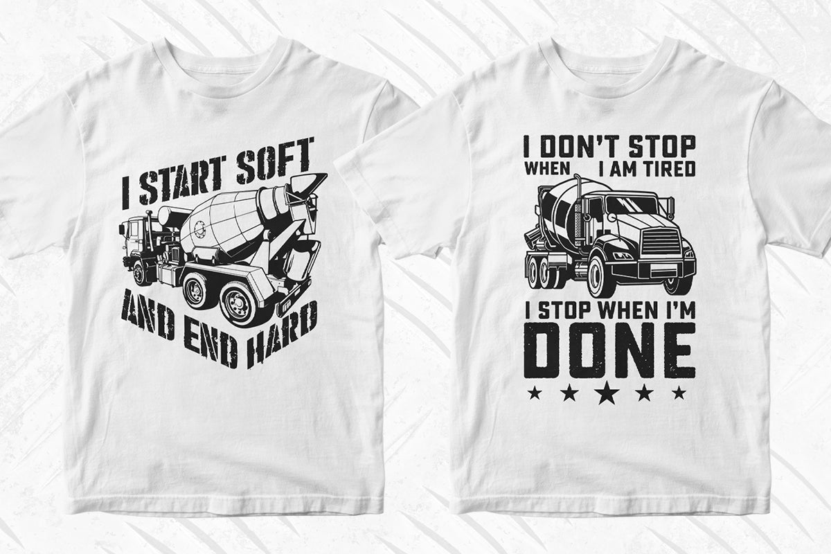 Concrete Truck Driver 50 Editable T-shirt Designs Bundle Part 1