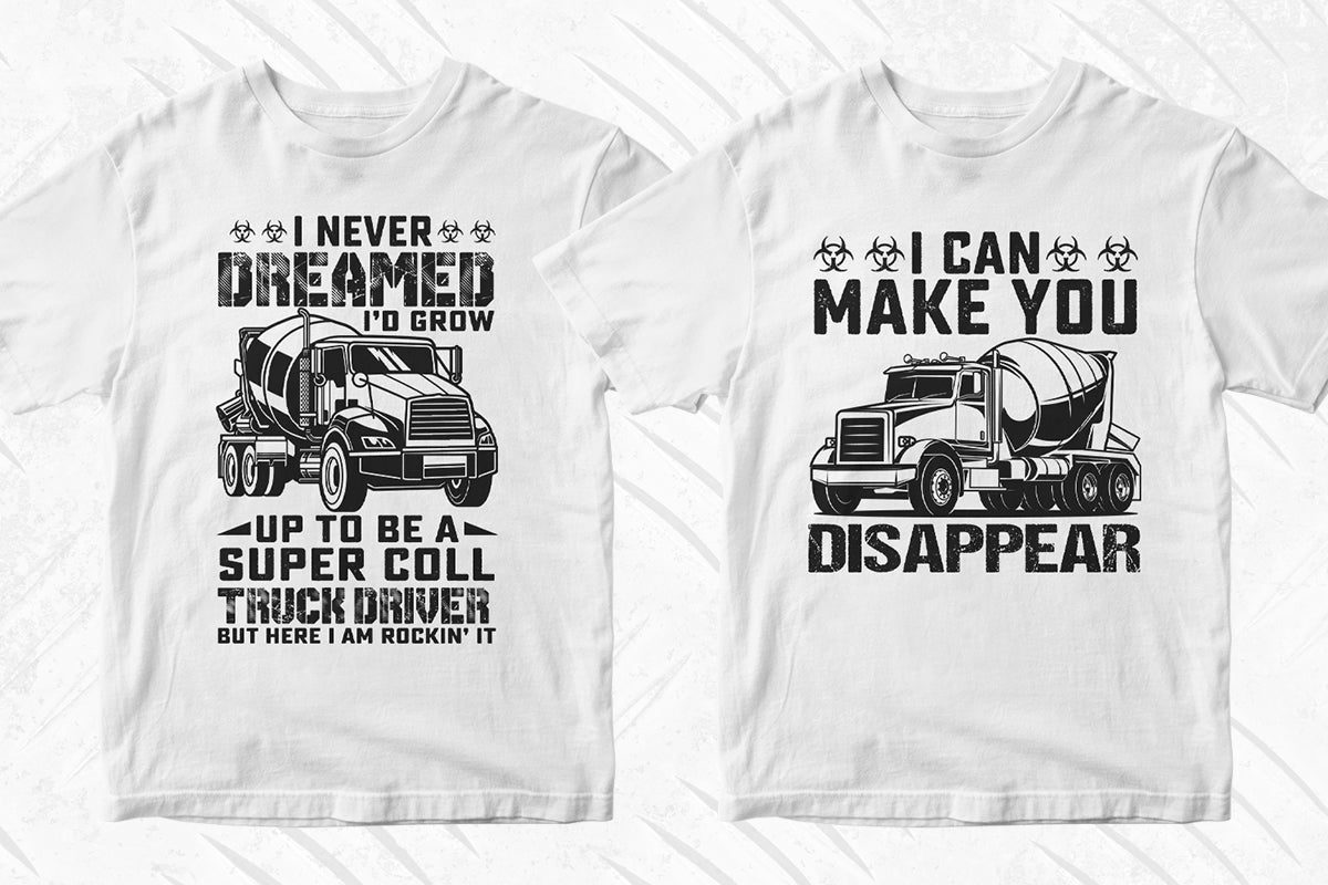 Concrete Truck Driver 50 Editable T-shirt Designs Bundle Part 1