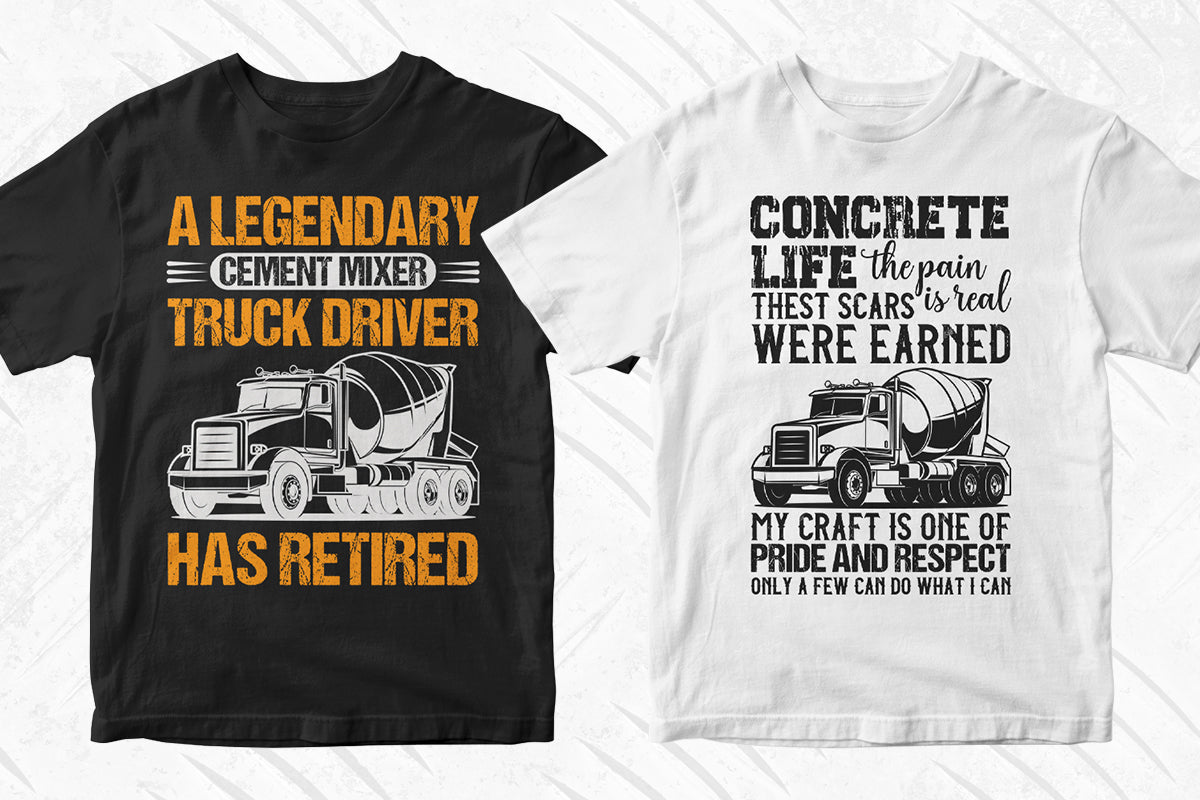 Concrete Truck Driver 50 Editable T-shirt Designs Bundle Part 1