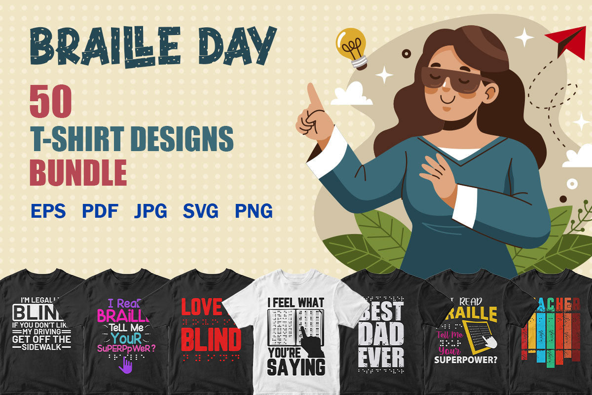 Braille Day 50 T-shirt Designs Bundle Part 1
