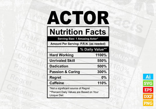 Actor Nutrition Facts Editable Vector T-shirt Design in Ai Svg Files