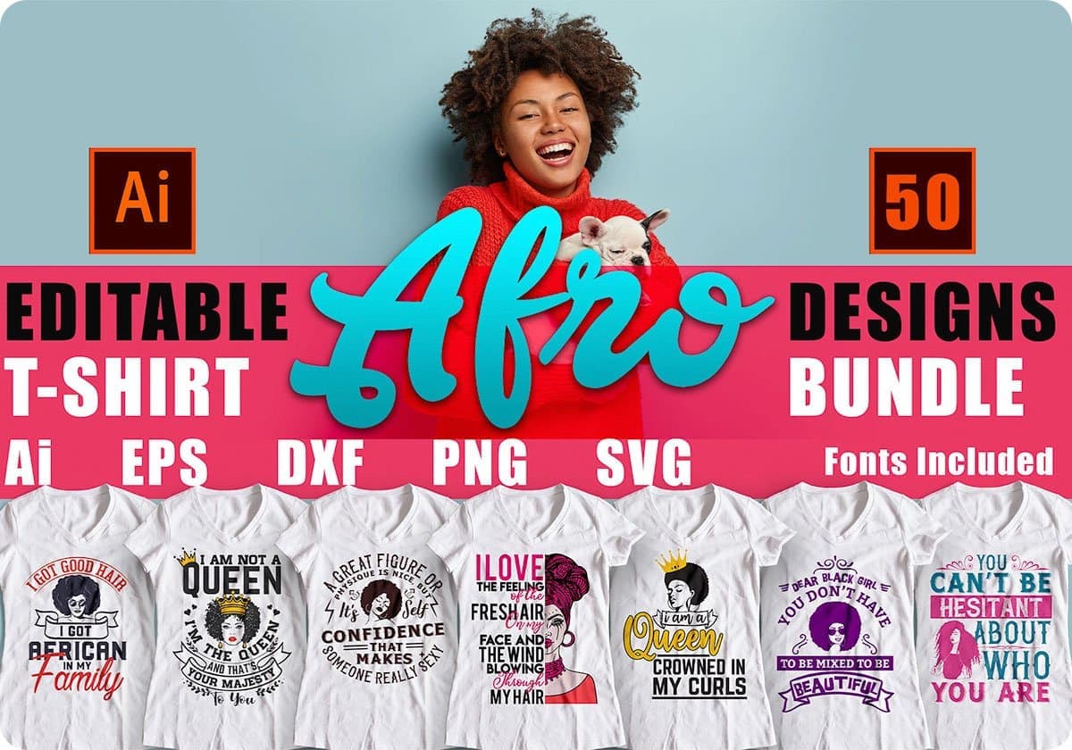 Afro 50 Editable T shirt Designs Bundle Part 1