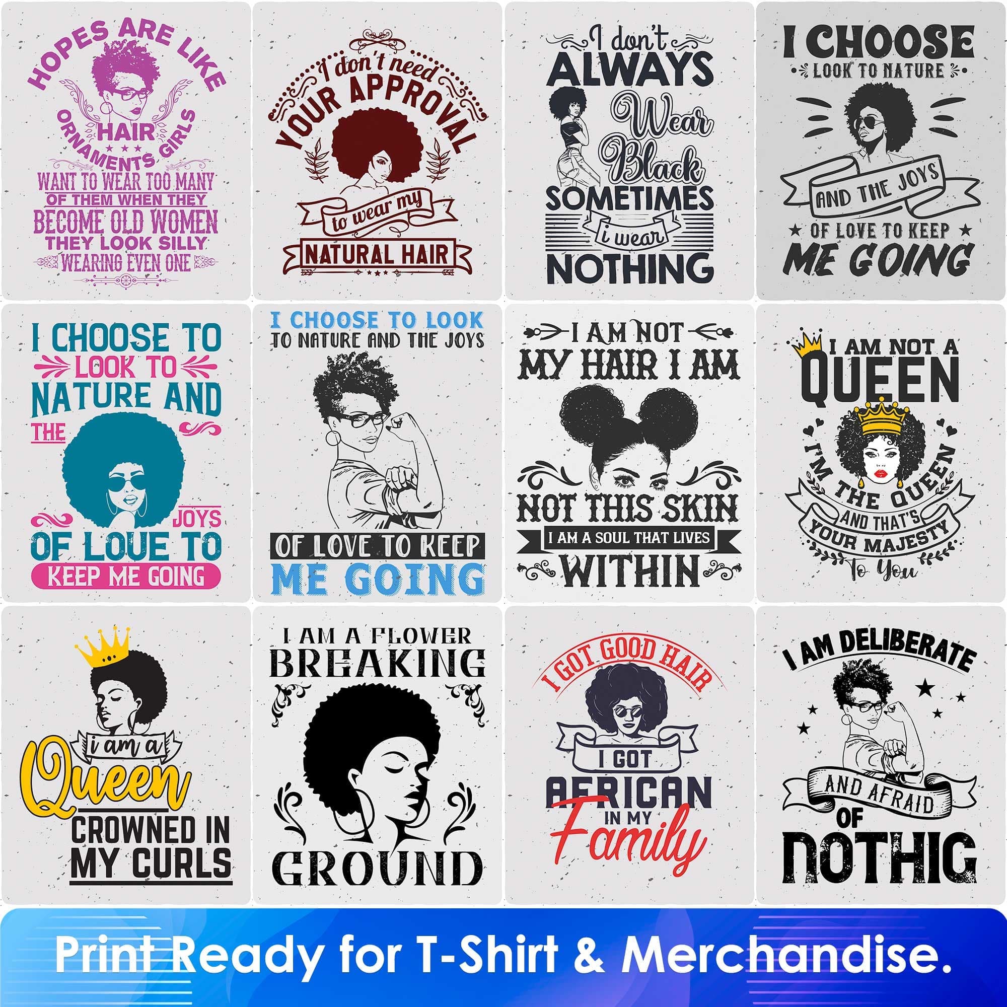 50 Afro T shirt Designs Bundle in Ai PNG SVG Cutting Printable Files ...