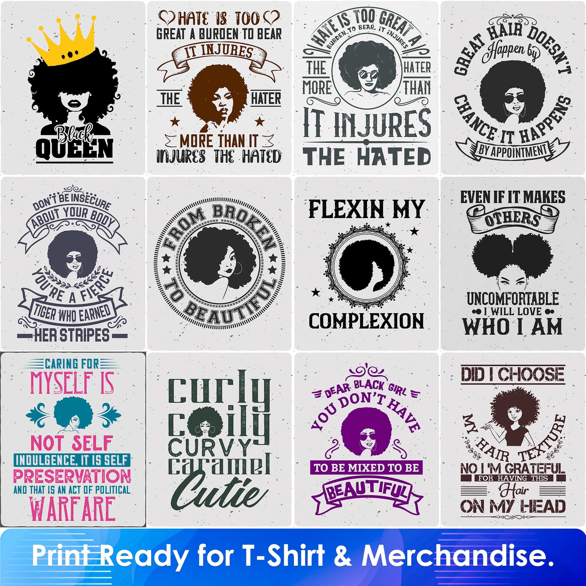 50 Afro T shirt Designs Bundle in Ai PNG SVG Cutting Printable Files ...