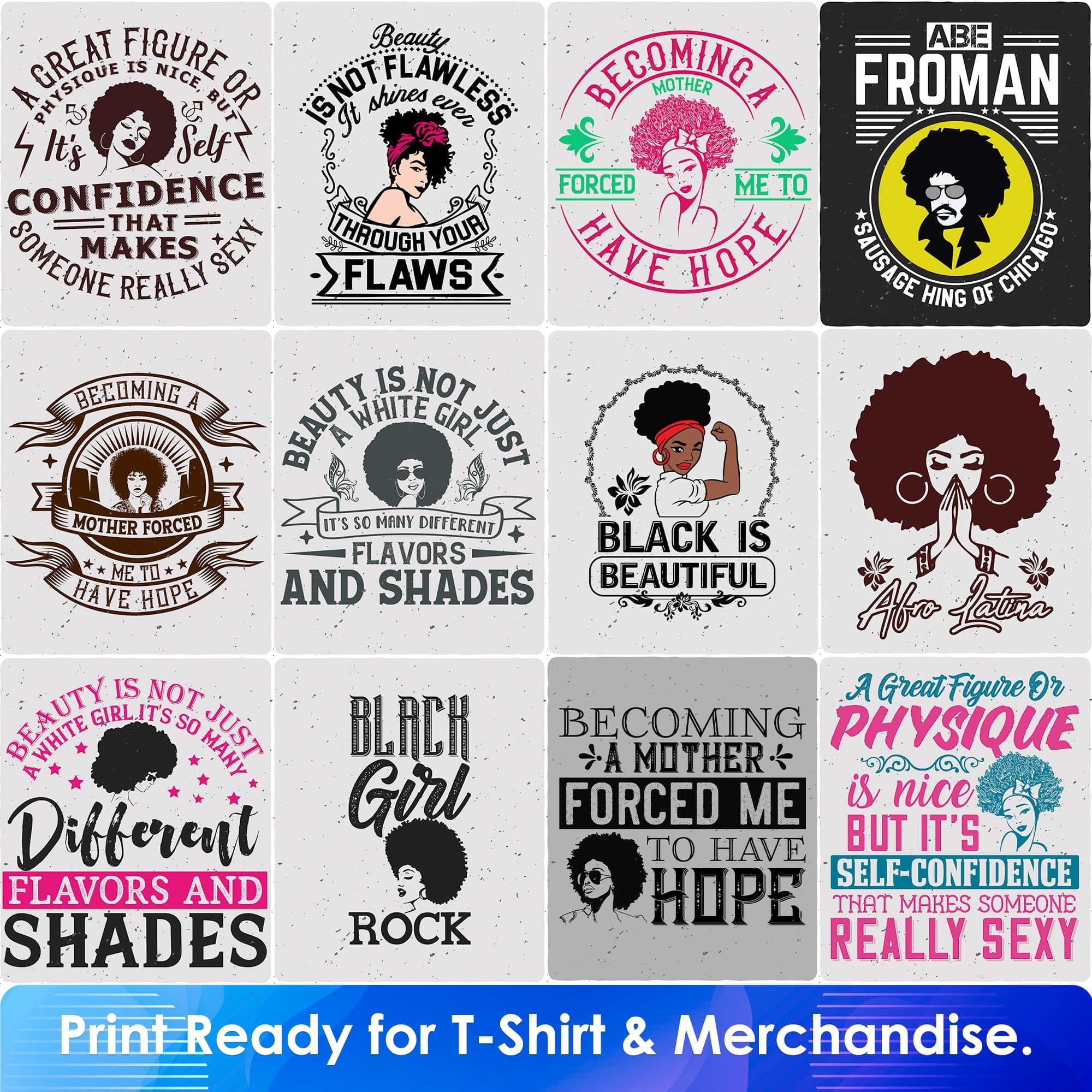 50 Afro T shirt Designs Bundle in Ai PNG SVG Cutting Printable Files ...