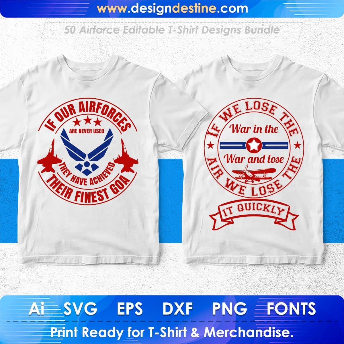 Airforce 50 Editable T-shirt Designs Bundle Part 1