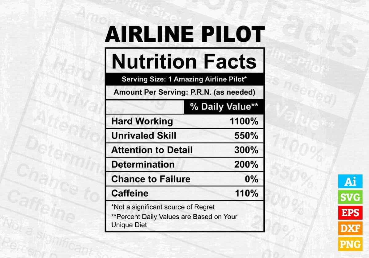 Airline Pilot Nutrition Facts Editable Vector T-shirt Design in Ai Svg Files