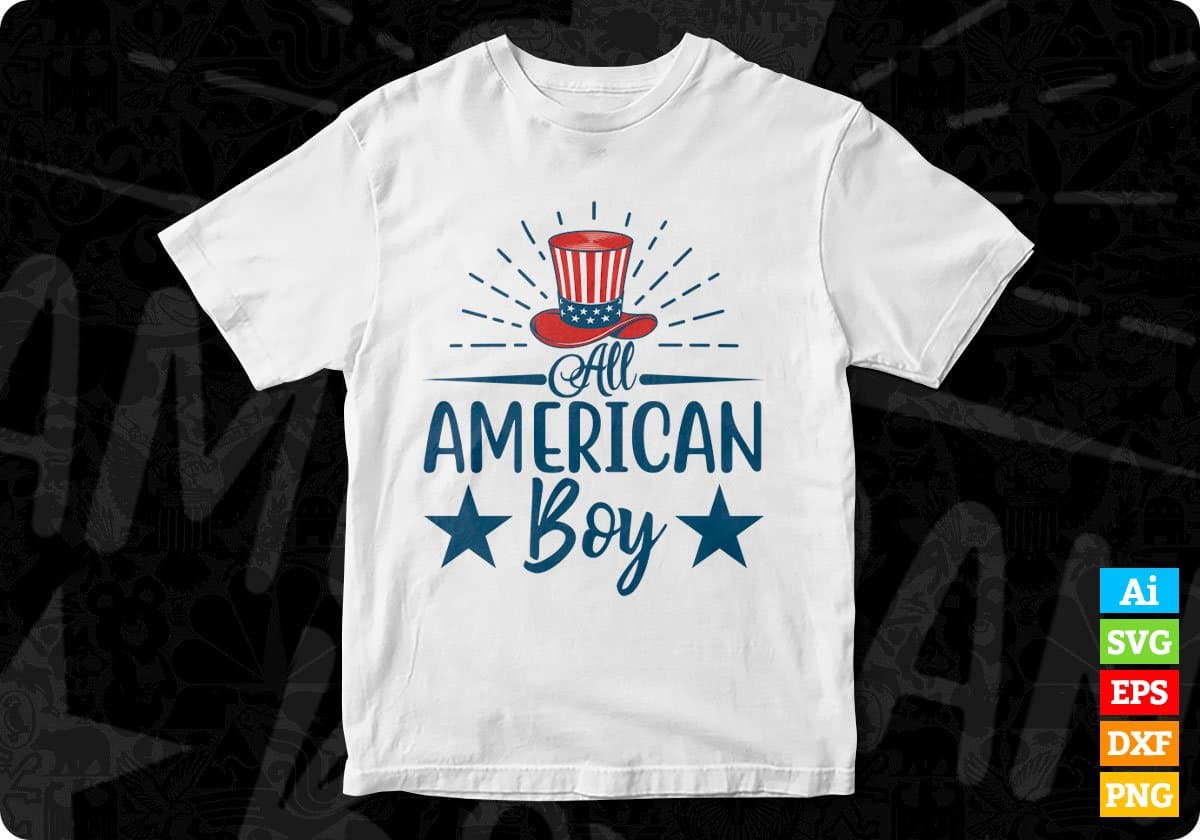 All American Boy 4th Of July T shirt Design In Svg Png Cutting Printable Files
