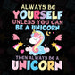 Always Be Yourself Unless You Can Be A Unicorn Animal Vector T shirt Design In Svg Png Printable Files