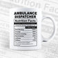 Ambulance Dispatcher Nutrition Facts Editable Vector T-shirt Design in Ai Svg Files