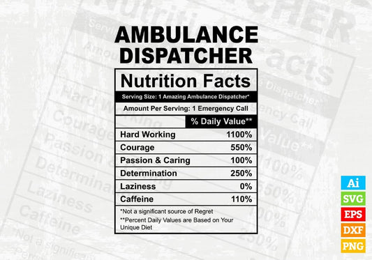 Ambulance Dispatcher Nutrition Facts Editable Vector T-shirt Design in Ai Svg Files