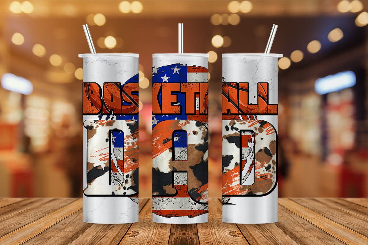 American Basketball Dad Fathers Day Cowhide 4th of July T shirt Tumbler Design Png Sublimation Files