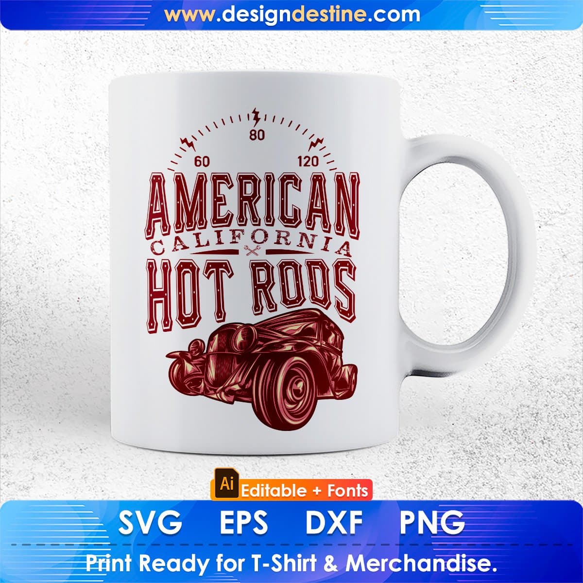American California Hot Rods Auto Racing Editable T shirt Design In Ai Svg Printable Files