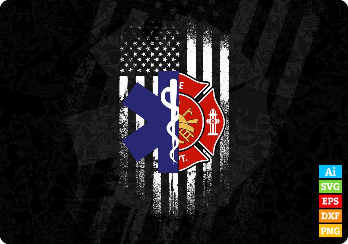 American Flag EMT Firefighter T shirt Design In Ai Png Svg Cutting Printable Files